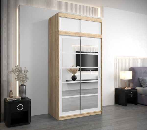Šatní skříň Abi Ro2 s nástavcem Barva korpusu: Dub Sonoma, Rozměry: 120 cm, Dveře: Bílá