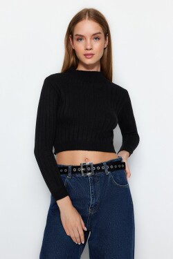 Trendyol Black Crop Basic pletený svetr