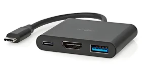 Nedis USB-C adaptér 3v1 černá / Adaptér / USB 3.2 Gen 1 / HDMI výstup 4K/30Hz / 5 Gbps / 0,10 m (CCGB64770BK01)