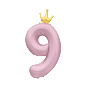 Balónek fóliový 82 cm světle růžový s korunkou číslo 9 - Albi