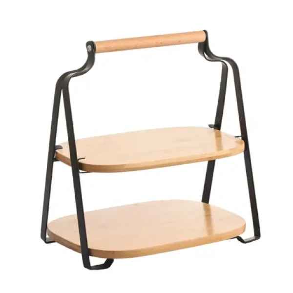 MSV ELIE servírovací stojan matná černá / ocel / bambus (3700703973072)