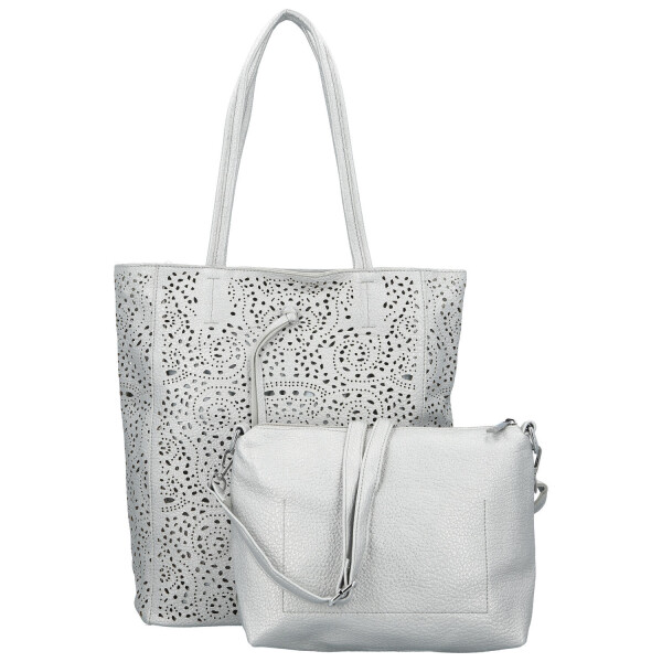 Módní dámský koženkový set kabelek Safira, stříbrný