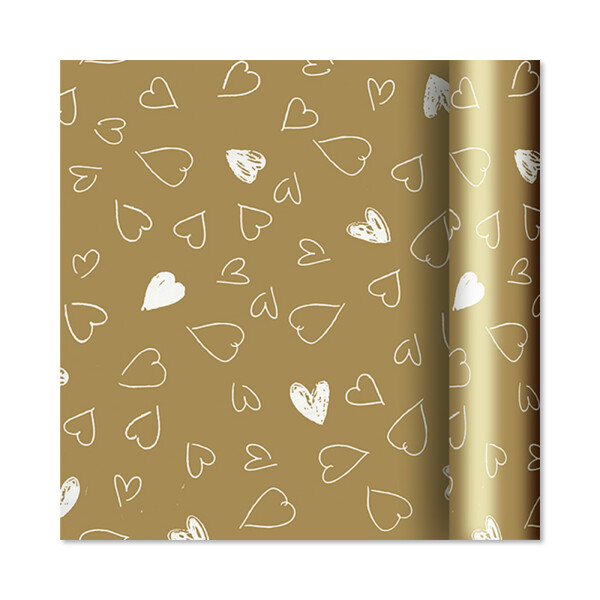 Dárkový papír - role 2 m × 70 cm - Srdíčka na zlaté - Albi