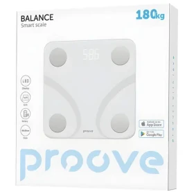 Proove Smart Scale Balance bílá / Chytrá osobní váha / tvrzené sklo / Bluetooth / do 180 kg (SLBF00010002)