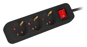 Lanberg napájecí lišta 3x Schuko černá / Napájecí lišta / vypínač / měděný kabel / 1,5 m (PS1-03F-0150-BK)