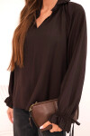 Dámská blůza z viskózy s výstřihem do V a vázáním u rukávů hnědá UNI