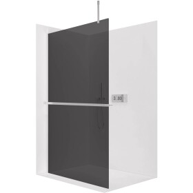 CERANO Sprchová zástěna Walk-in Onyx Top Cube L/P - 8 mm - hranatá vzpěra + polička/držák na ručníky - chrom, grafitové sklo - 50x200 cm