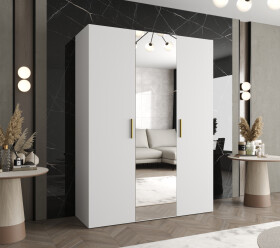 Šatní skříň Abi Bari 2 Rozměry: 150 cm, Pásky / úchyty: Zlatý, Barva korpusu + barva dveří: Bílá + Bílá