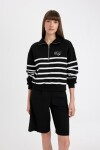 DEFACTO Regular Fit Half Zip Striped Thick Casual Sweatshirt