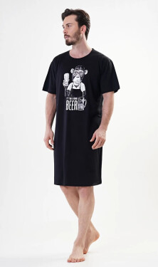 Pánská noční košile s krátkým rukávem Opice - Vienetta černá s bílou M
