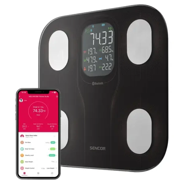 SENCOR SBS 9002BK černá / Osobní váha / Tvrzené sklo / LCD / 180 kg / kg lbs / 4x AAA (8590669374175)