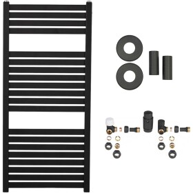 CERANO Koupelnový radiátorový set Vincenzo - ústřední výtápění - boční připojení - 300W - černá matná - 970x450 mm