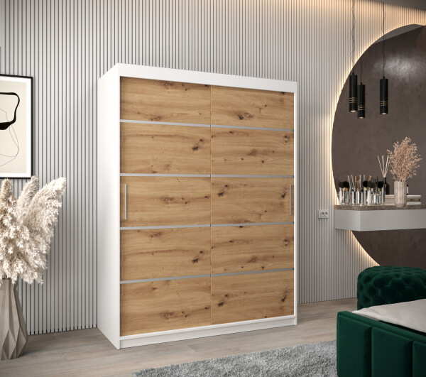 Šatní skříň Abi V1 Barva korpusu: Bílá, Rozměry: 150 cm, Dveře: Dub artisan