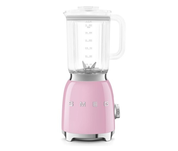 Smeg BLF03PKEU mixér, 800 W, 4 programy, funkce pulse, 18000 RPM, nerezové ostří, Ice crush, 50's Style, růžový