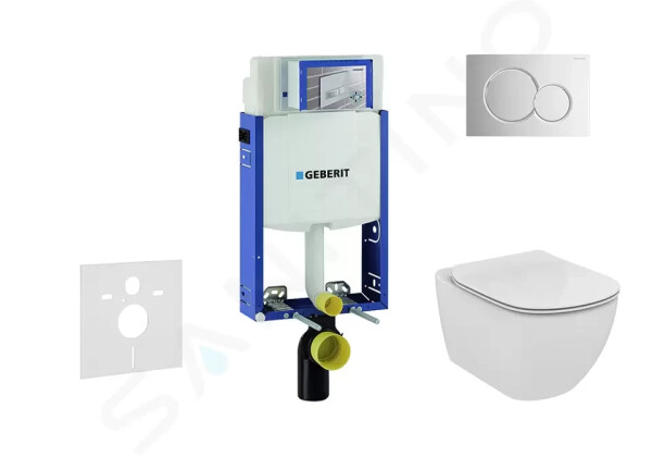 GEBERIT - Kombifix Modul pro závěsné WC s tlačítkem Sigma01, lesklý chrom + Ideal Standard Tesi - WC a sedátko, Aquablade, SoftClose 110.302.00.5 NU2