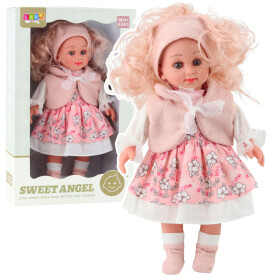 Mamido Panenka Sweet Angel v růžových šatech s květinovým vzorem a čelenkou 36 cm