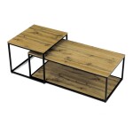 Stůl konferenční, set 2 ks, MDF deska, dekor divoký dub, kovová podnož, černý lak