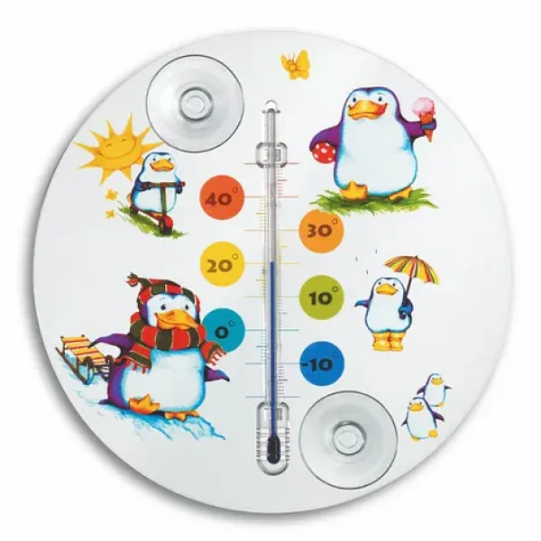 TFA 14.6016.20 PINGUIN / Teploměr okenní / s přísavkami / motiv tučňáci / O 160 mm