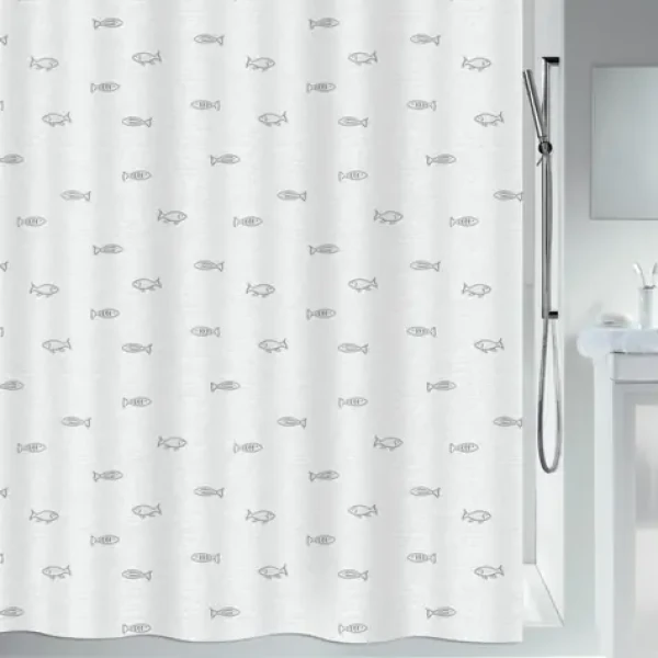 Spirella KOS sprchový závěs motiv rybiček 180 x 180 cm šedý / polyester (7610583010070)