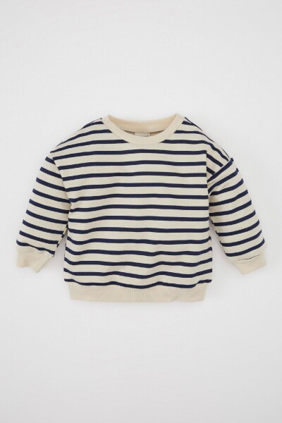 DEFACTO Baby Boy Crew Neck Striped Soft Furry Thin Sweatshirt