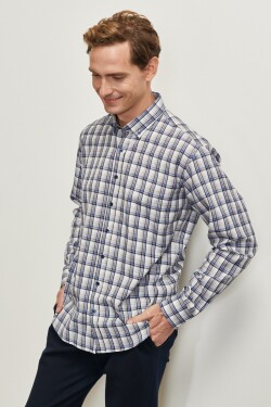 ALTINYILDIZ CLASSICS Men's White Lacquer Comfort Fit Relaxed Cut Button Collar Plaid Patterned Shirt