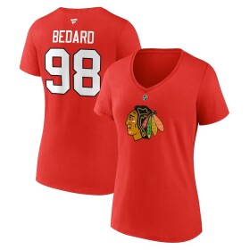 Fanatics Dámské tričko Connor Bedard #98 Chicago Blackhawks Draft 2023 Stack Logo Name Number V-Neck Red Velikost: