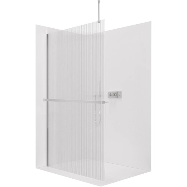 CERANO Sprchová zástěna Walk-in Onyx Top Round L/P - 8 mm - kulatá vzpěra + polička/držák na ručníky - chrom, rýhované sklo - 80x200 cm