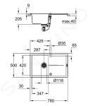 GROHE - Dřezy Kompozitní dřez K400 s automatickým odtokem, 780x500 mm, granitová šedá 31639AT0