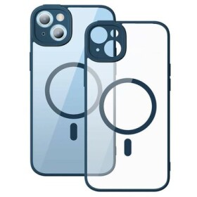 Pouzdro Baseus Frame Transparent Magnetic Case and Tempered Glass set for iPhone 14 Plus modré