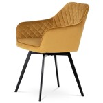Jídelní židle, potah žlutá sametová látka, kovové nohy, černý matný lak