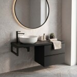 CERANO - Koupelnová skříňka Velora - černá matná, úchytka černá + deska pod umyvadlo Navira Pro - 36 mm + konzole černá - 160x56,6x46,5 CER-667958