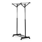 Stojan na šaty s výklopnými rameny, černá barva, kov / plast, chrom