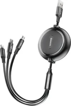 Baseus 3v1 černá / Kabel USB-A / USB-C, microUSB, Lightning / 1,2 m (46956)