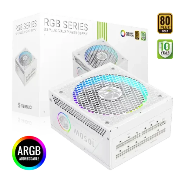 Gamemax RGB 1050G WH bílá / PC zdroj / ATX / 1050W / 80 Plus Gold / Plně modulární / RGB (RGB 1050G WH)