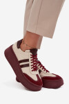 Kožené dámské tenisky na platformě Zazoo 3775 béžovo-bordó 40