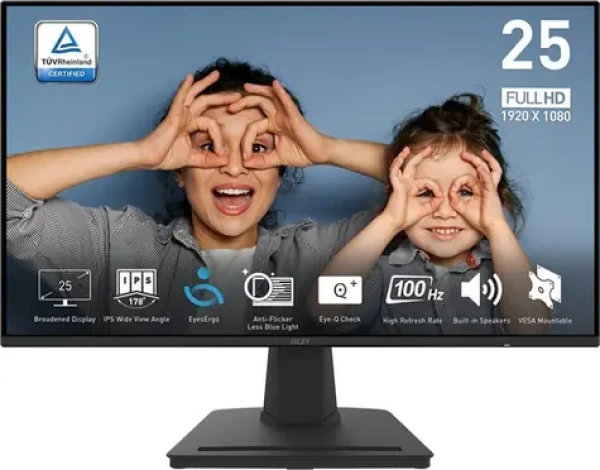 24.5" MSI PRO MP252 černá / Monitor / IPS / 1920 x 1080 / 100 Hz / 4 ms / 300 cd/m2 / HDMI+DP / VESA (9S6-3PC4CT-008)