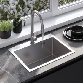 REA - Ocelový dřez Liam BRUSH NICKEL s kuchyňskou baterií KPL-96006