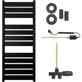 CERANO Koupelnový radiátorový set Arturo - kombinované vytápění, termo tyč - boční jednobodové připojení - 600W - černá matná - 1200x500 mm