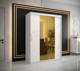 Šatní skříň Abi Golden T1 Barva korpusu: Bílá, Rozměry: 150 cm, Dveře: Bílý mramor se zlatým zrcadlem