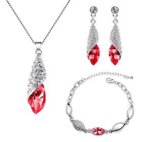 Souprava náhrdelníku, náušnic a náramku Elegance Garnet, Červená 40 cm + 5 cm (prodloužení)