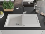 MEXEN/S - Leo granitový dřez 1 s odkapávačem včetně baterie Flora, bílá 6501-20-670401-07
