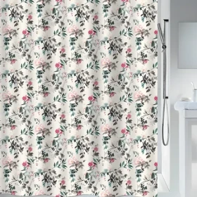 SPIRELLA Sprchový závěs JINZO motiv květin bílý / Polyester / 180 x 200 cm