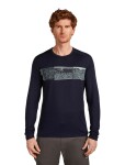 Pánské merino tričko s dlouhým rukávem ICEBREAKER Mens 200 Oasis LS Crewe Elevation Lin, Midnight Navy velikost: XXL