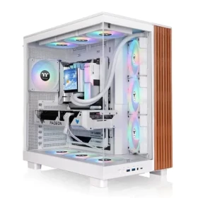 Thermaltake View 380 XL WS ARGB bílá/dřevo / ATX / 2x USB-A 3.2 / 1x USB-C / 4x120mm / bez zdroje / průhledná bočnice (CA-11E-00M6WN-WS)