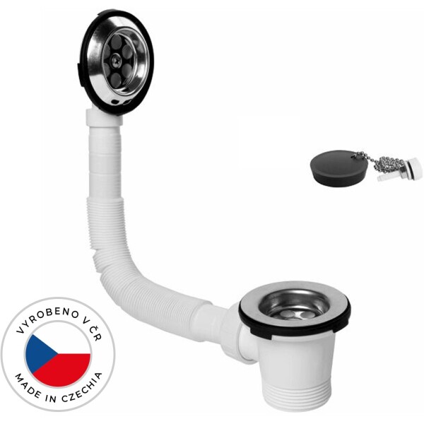 CERANO Vanová souprava - flexi přepad 520-700mm - zátka s řetízkem - 6/4" - nerez mřížky