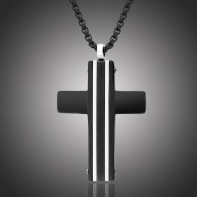 Pánský náhrdelník Pablo chirurgická ocel - kříž, Černá 55 cm