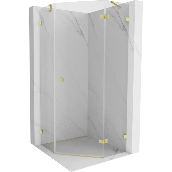 MEXEN/S - Lunar sprchový kout pětiboký křídlový pravá 90 x 90, transparent, zlato kartáčovaná 831-090P-090L-55-00-P