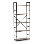 Regál, 5 polic, dekor staré dřevo, MDF, černý lak