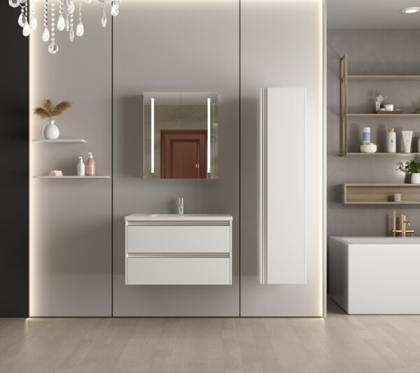 Erga Hana, zrcadlová galerka s LED osvětlením 60x70cm s integrovanou zásuvkou, bílá, ERG-V05-HANA-6070-WH