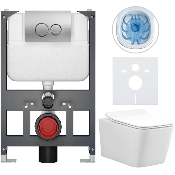 CERANO - Kompletní WC set Basic/Forte - bílá lesklá - WC tlačítko Dualo/Stříbrná - závěsné - nízký modul - předstěnová instalace - 51x36 CER-8050BD86119